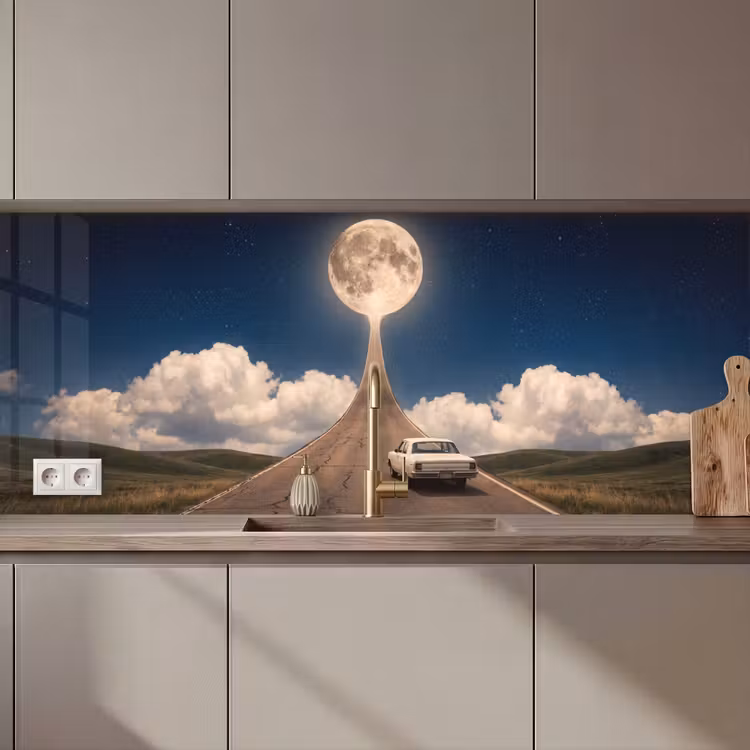 Keuken achterwand - Weg - Maan - Nacht — 1