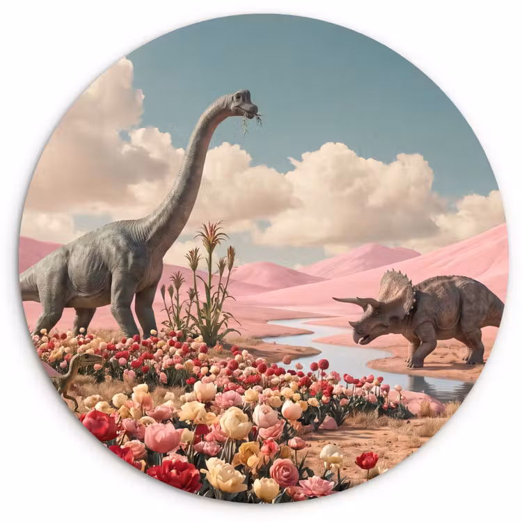 Muurcirkel - Dinosaurus - Roze - Landschap — 1