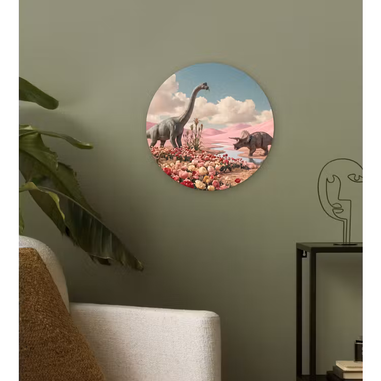 Muurcirkel - Dinosaurus - Roze - Landschap — 3