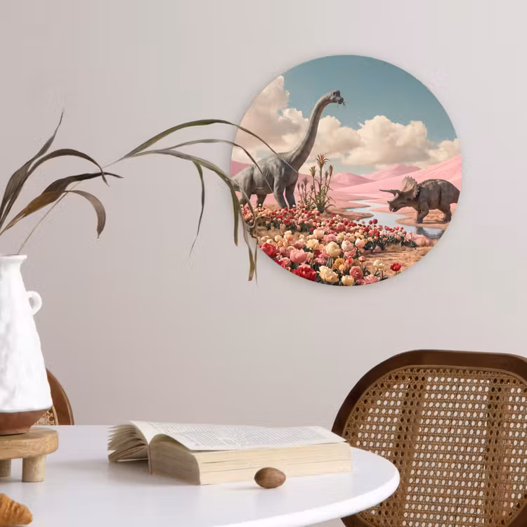 Muurcirkel - Dinosaurus - Roze - Landschap — 4