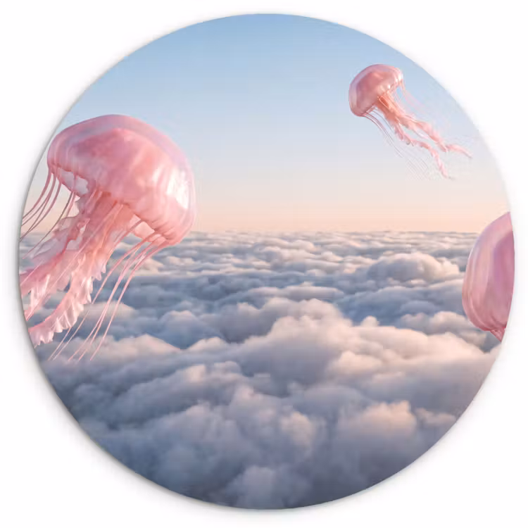 Muurcirkel - Roze dier - Wolken — 1