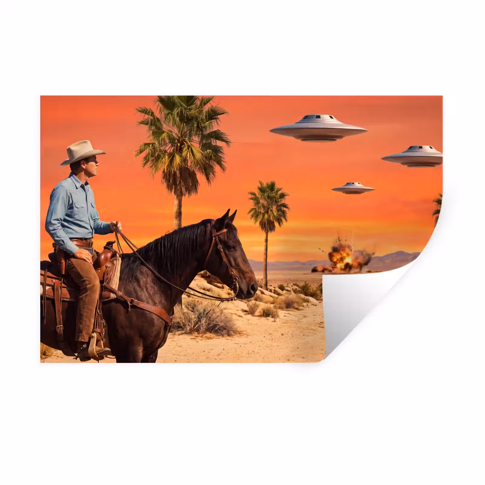 Muursticker - Cowboy - Paard - Woestijn — 1