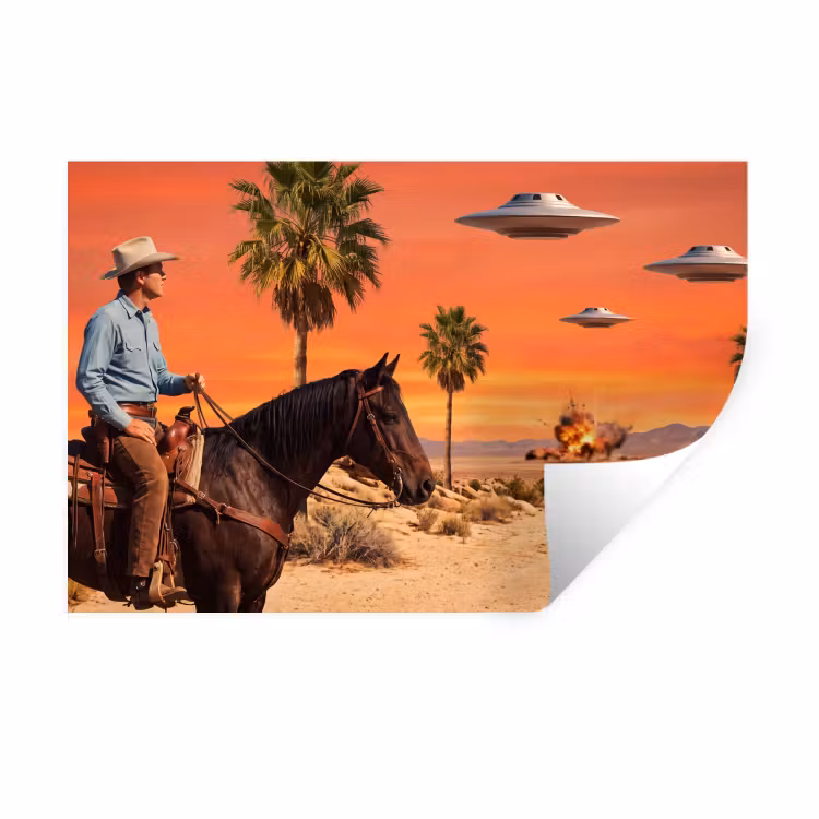 Muursticker - Cowboy - Paard - Woestijn — 1