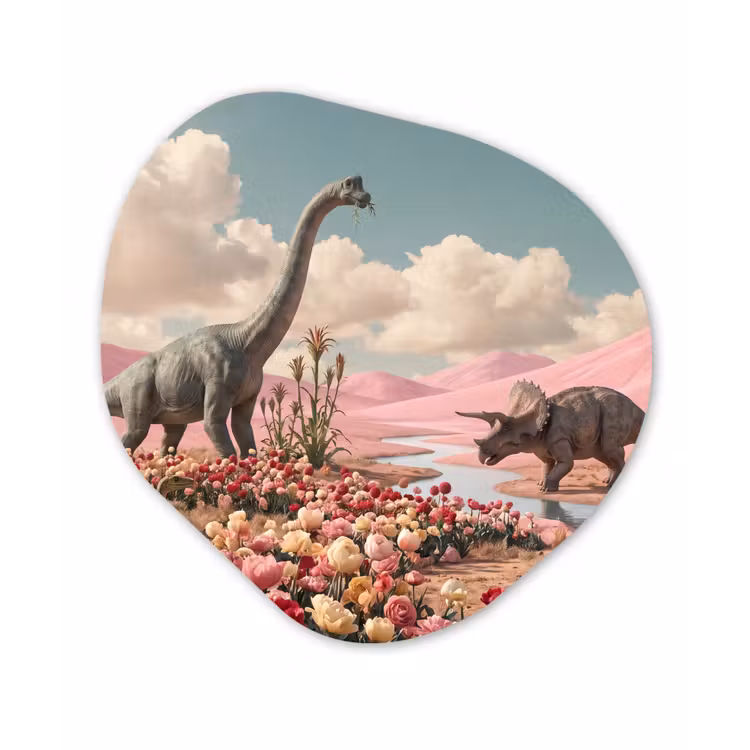 Organisch schilderij - Forex - Dinosaurus - Roze - Landschap — 1