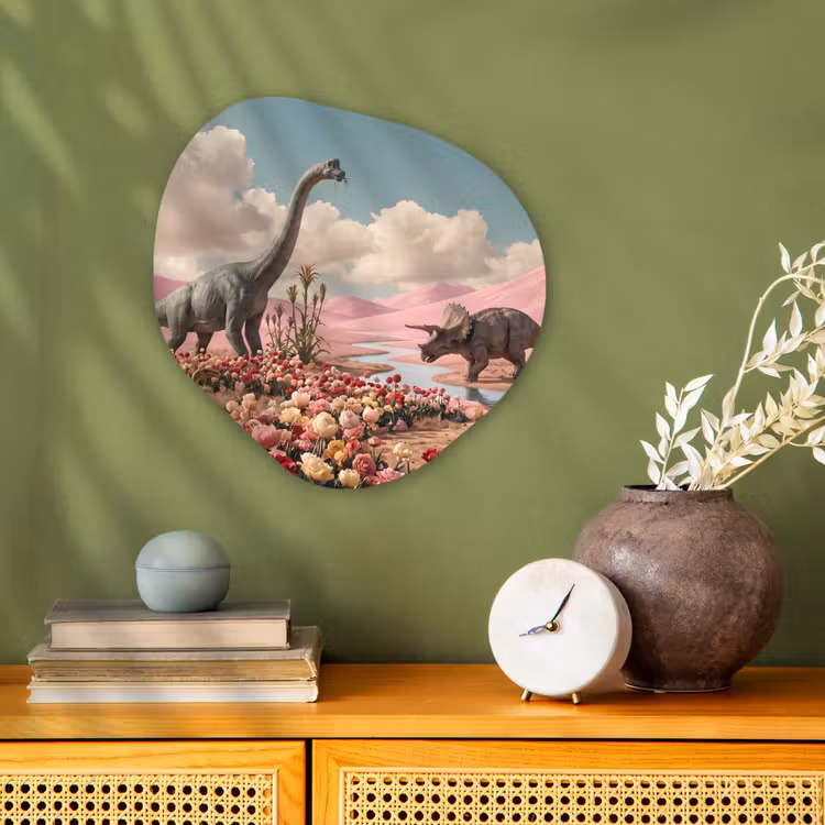 Organisch schilderij - Forex - Dinosaurus - Roze - Landschap — 2