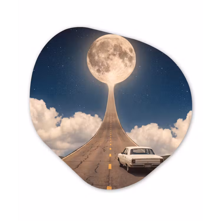 Organisch schilderij - Forex - Weg - Maan - Nacht — 1