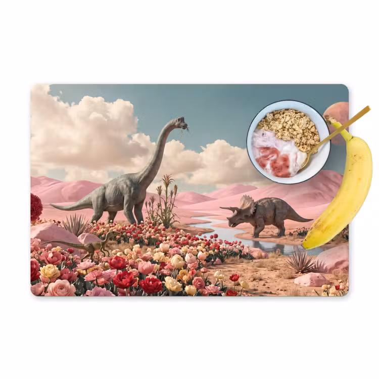 Placemat - 6 stuks - Dinosaurus - Roze - Landschap — 1