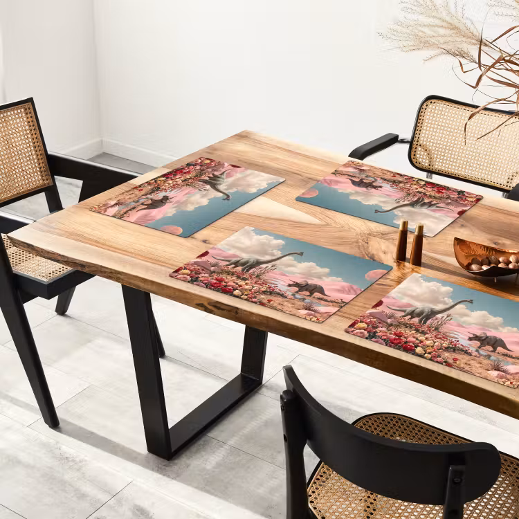Placemat - 6 stuks - Dinosaurus - Roze - Landschap — 5