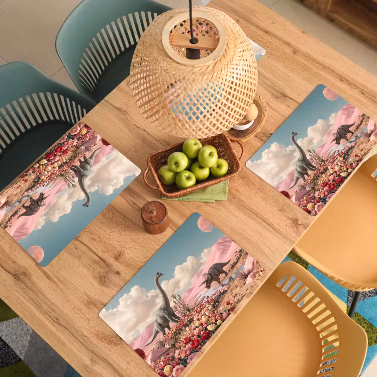 Placemat - 6 stuks - Dinosaurus - Roze - Landschap — 6
