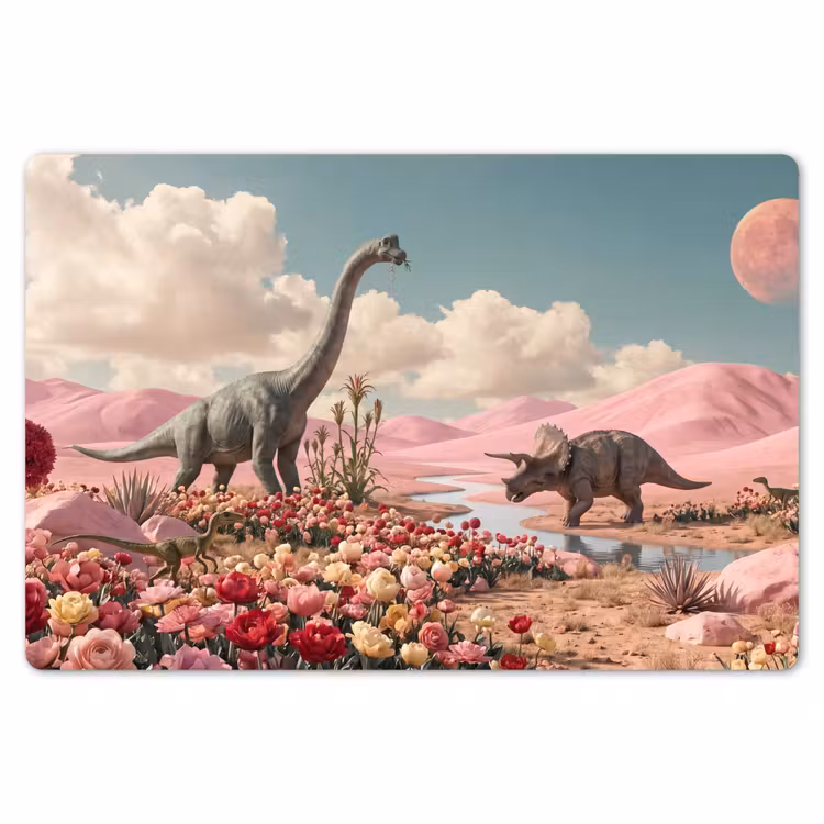 Placemat - 6 stuks - Dinosaurus - Roze - Landschap — 7