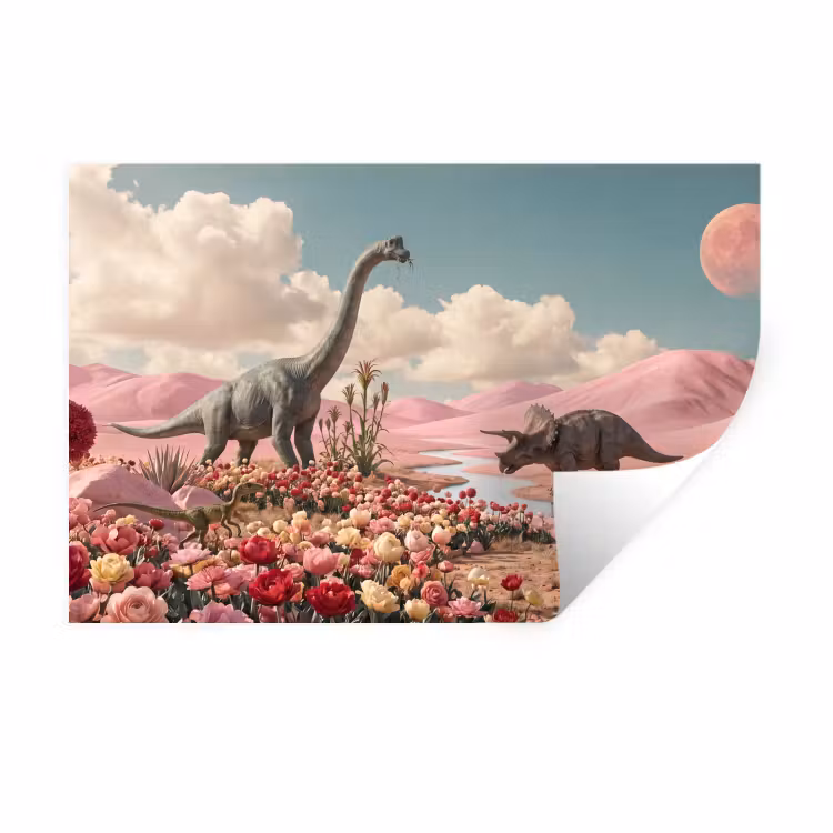 Muursticker - Dinosaurus - Roze - Landschap — 1