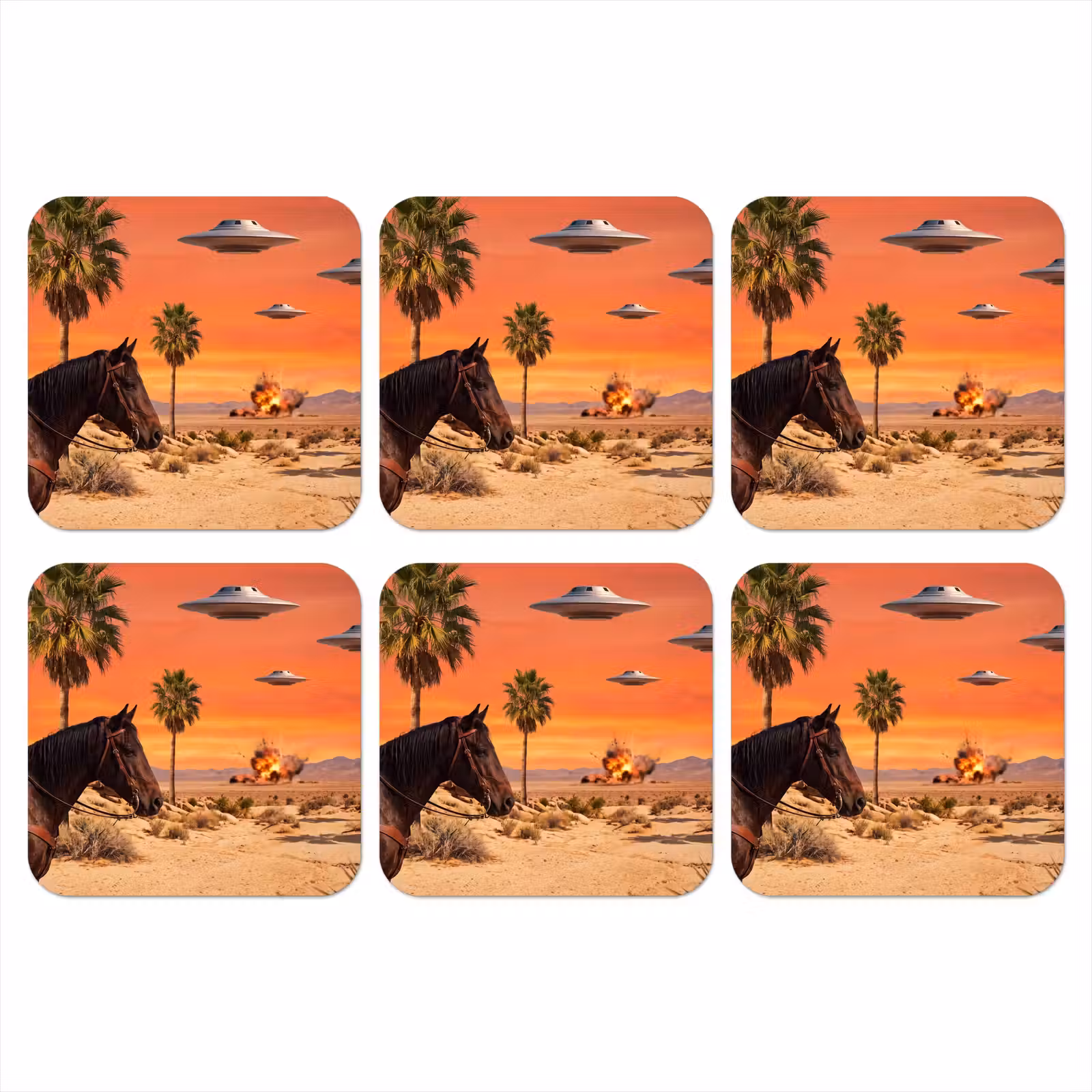 Onderzetter - Cowboy - Paard - Woestijn — 1