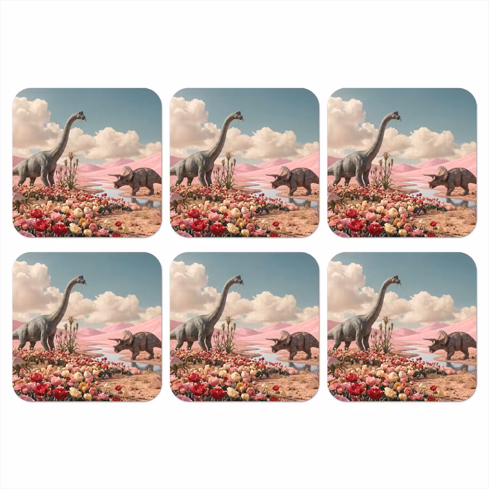 Onderzetter - Dinosaurus - Roze - Landschap — 1