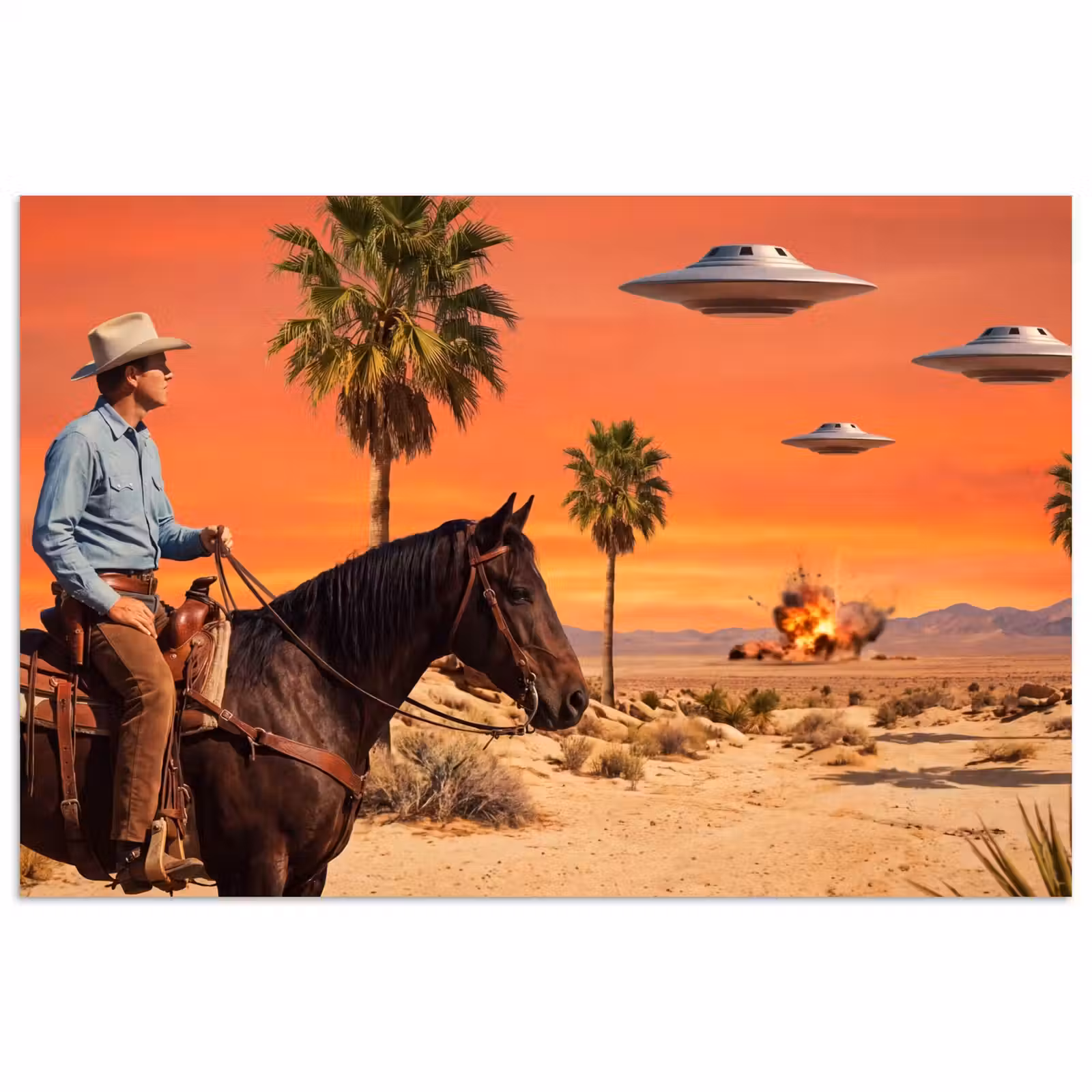 Poster - Cowboy - Paard - Woestijn — 1