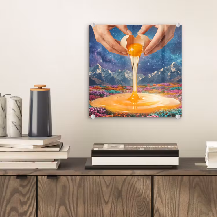 Glas schilderij - Handen - Ei - Surrealisme — 2