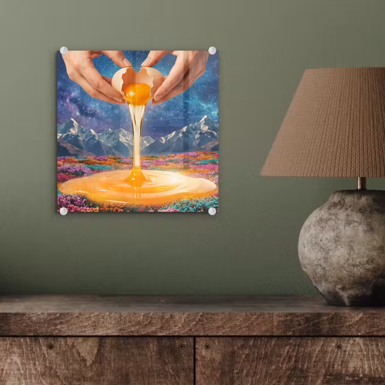 Glas schilderij - Handen - Ei - Surrealisme — 4