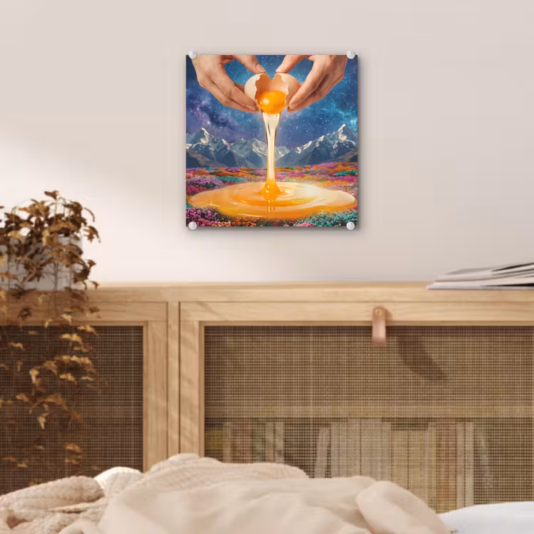 Glas schilderij - Handen - Ei - Surrealisme — 5