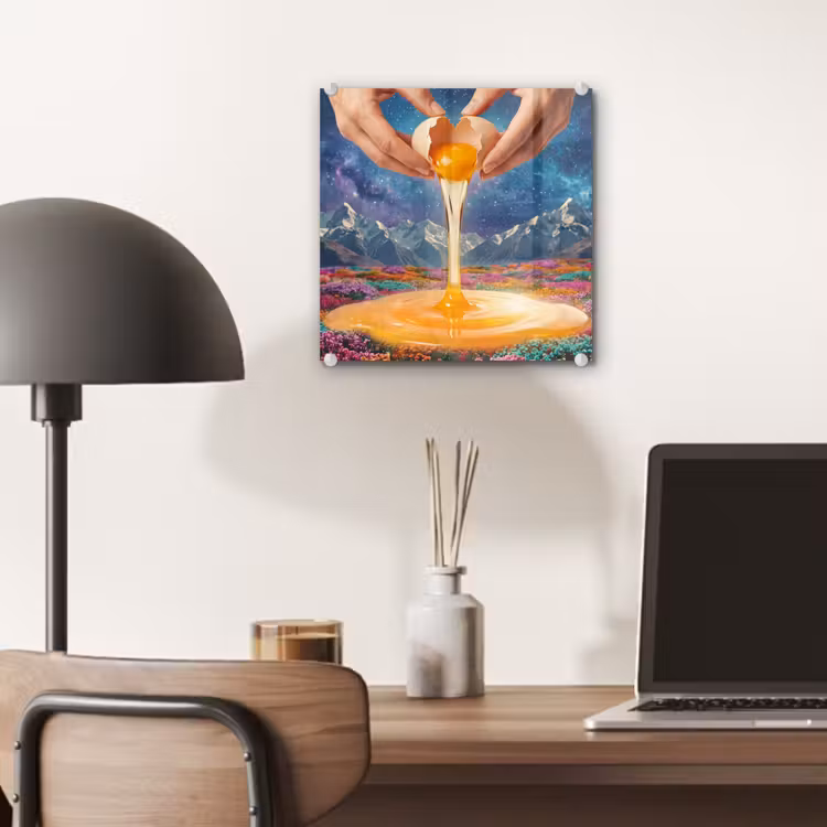 Glas schilderij - Handen - Ei - Surrealisme — 7