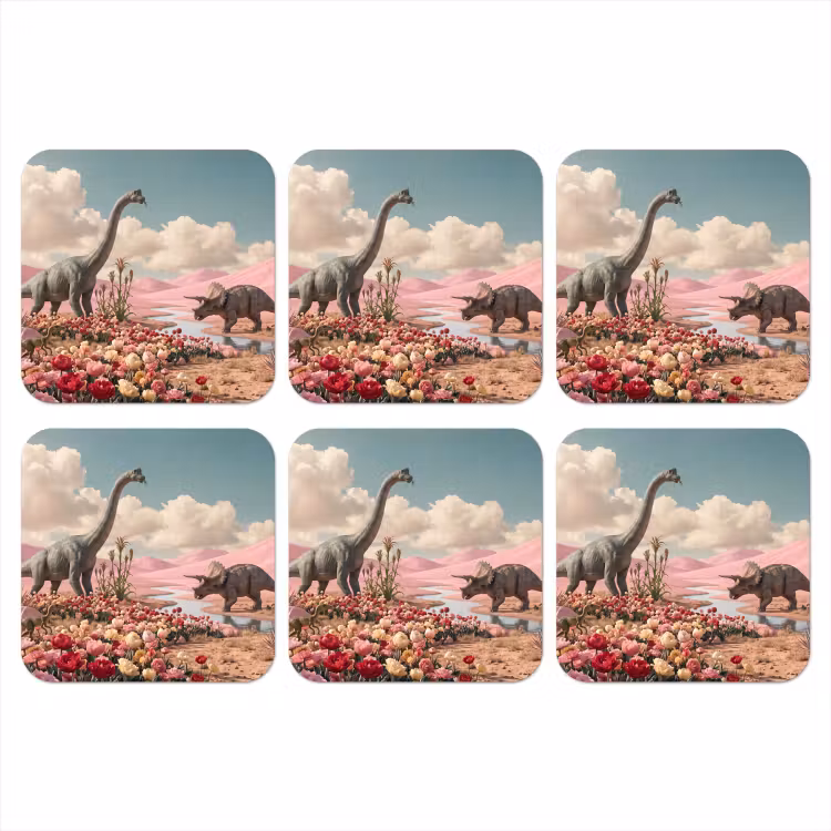 Onderzetter - Dinosaurus - Roze - Landschap — 1