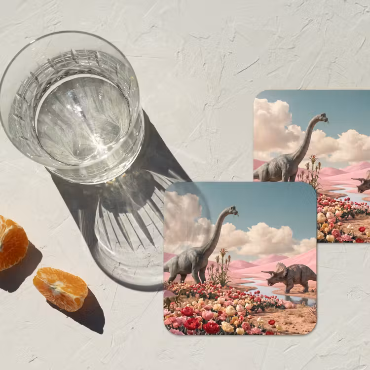 Onderzetter - Dinosaurus - Roze - Landschap — 2