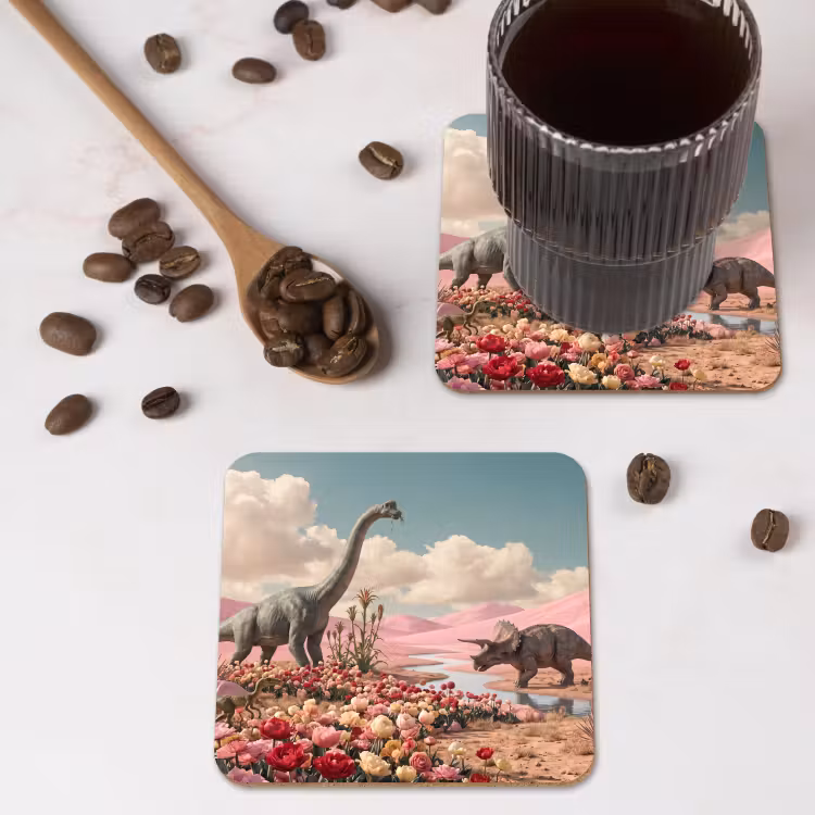 Onderzetter - Dinosaurus - Roze - Landschap — 4