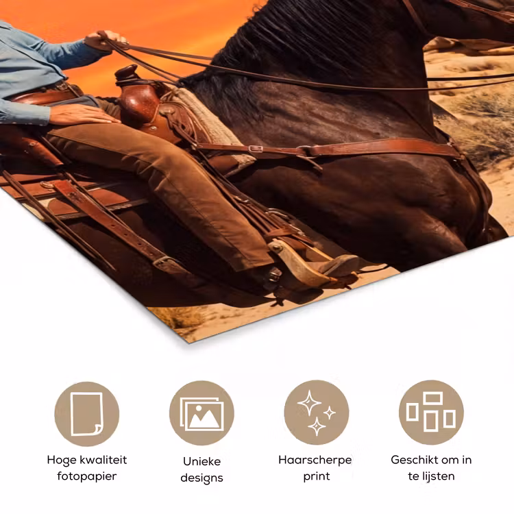Poster - Cowboy - Paard - Woestijn — 5