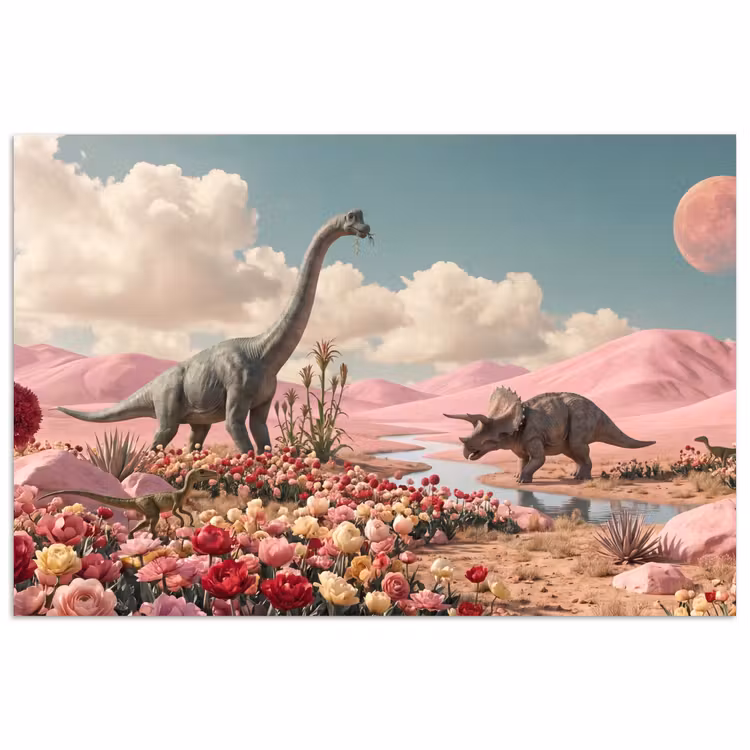 Poster - Dinosaurus - Roze - Landschap — 1
