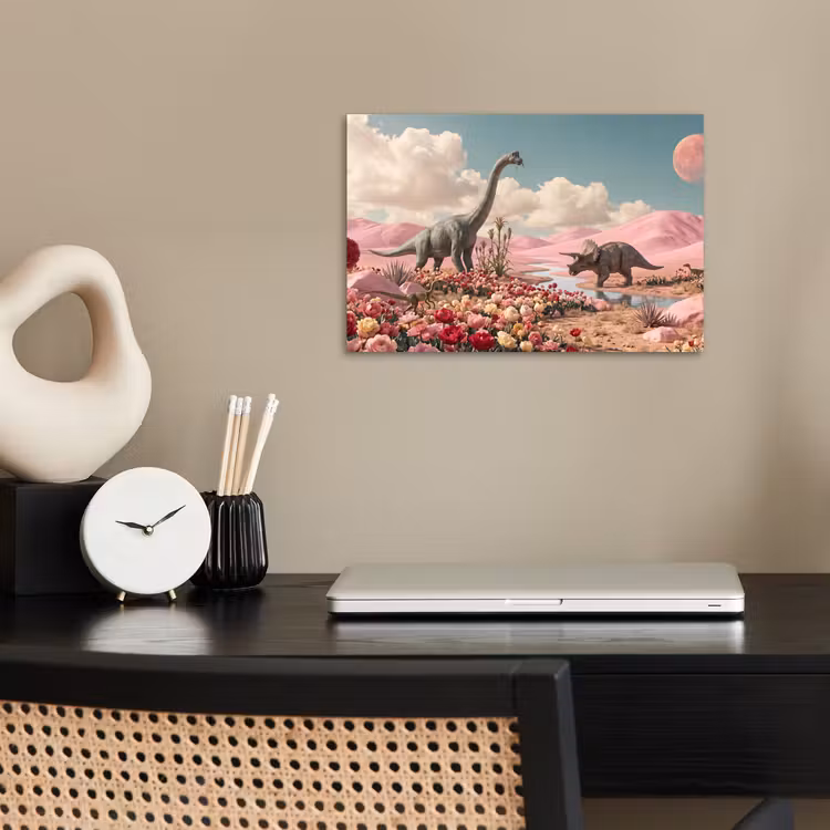 Poster - Dinosaurus - Roze - Landschap — 2