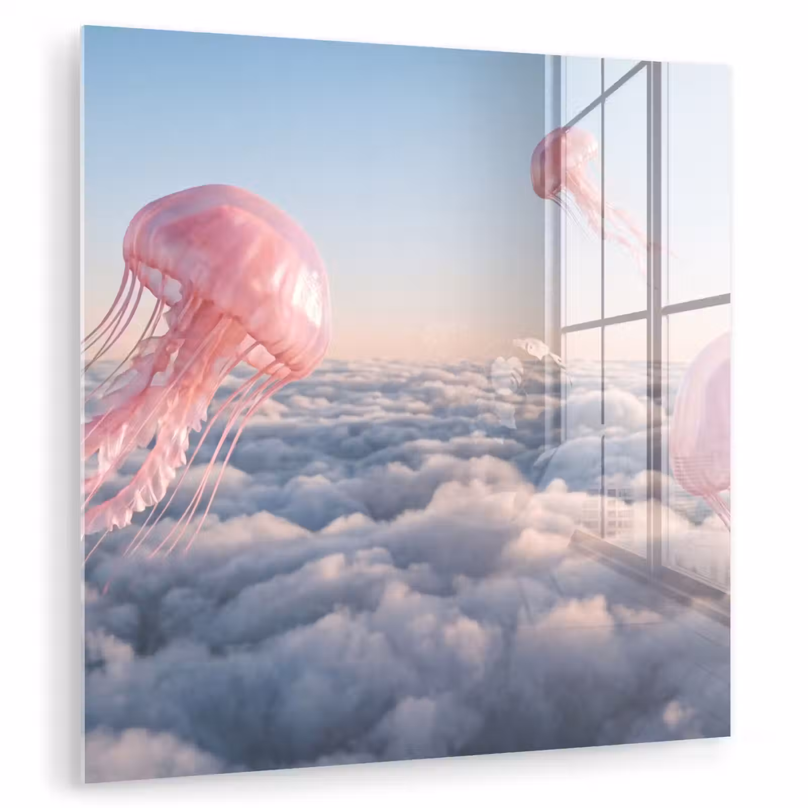Glas schilderij - Roze dier - Wolken — 1