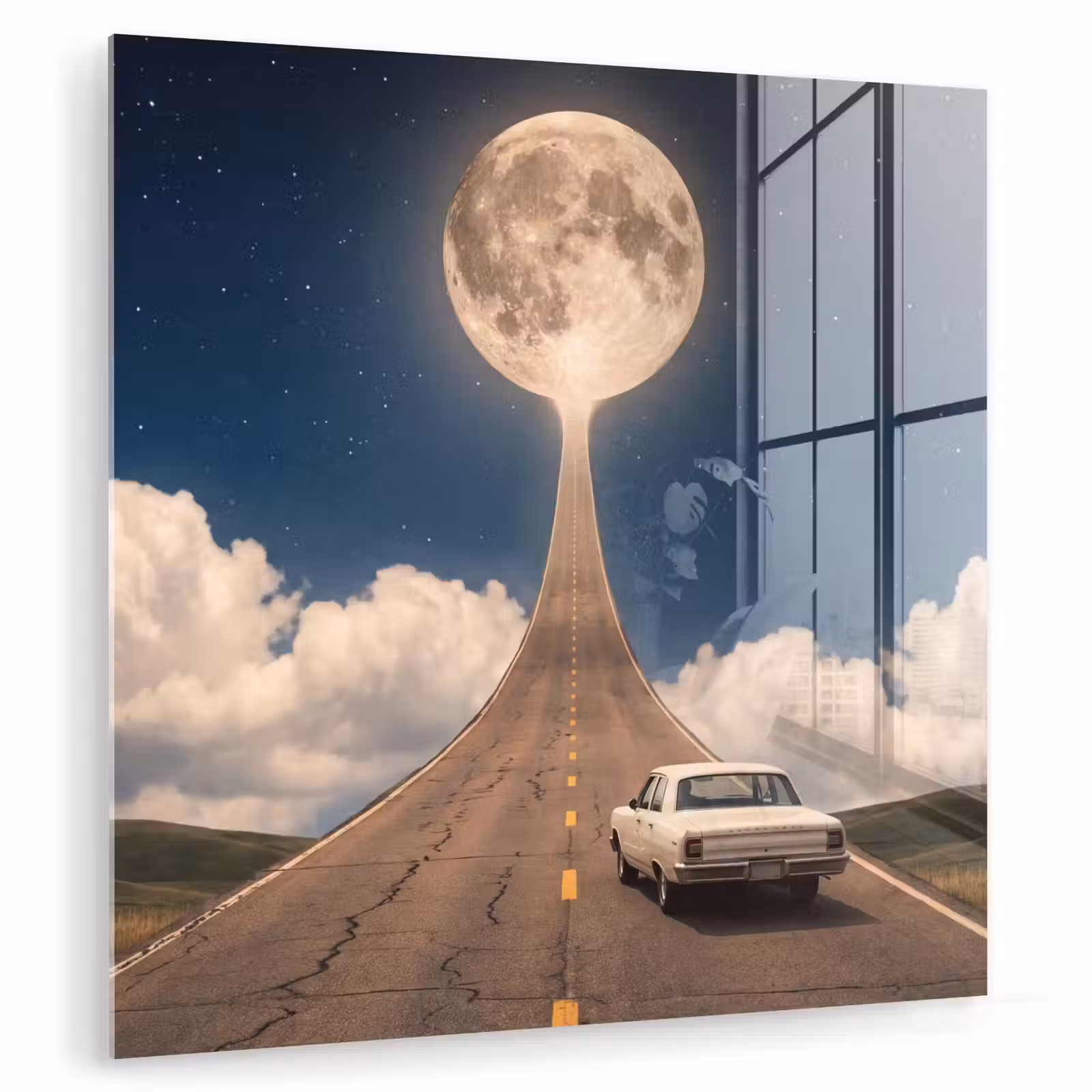 Glas schilderij - Weg - Maan - Nacht — 1