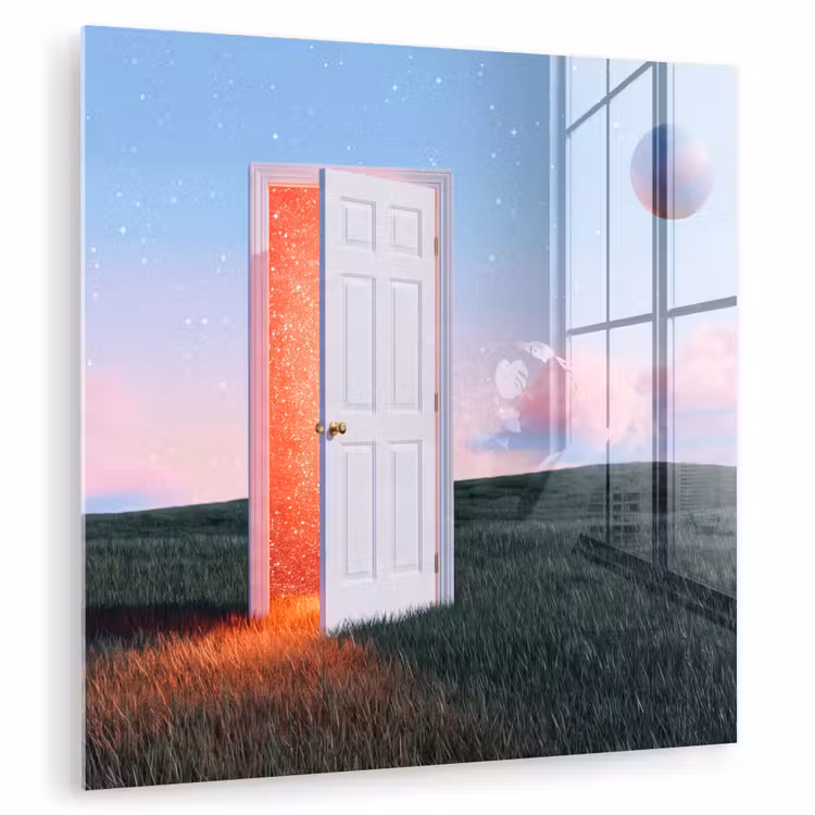 Glas schilderij - Deur - Fantasie - Ruimte — 1