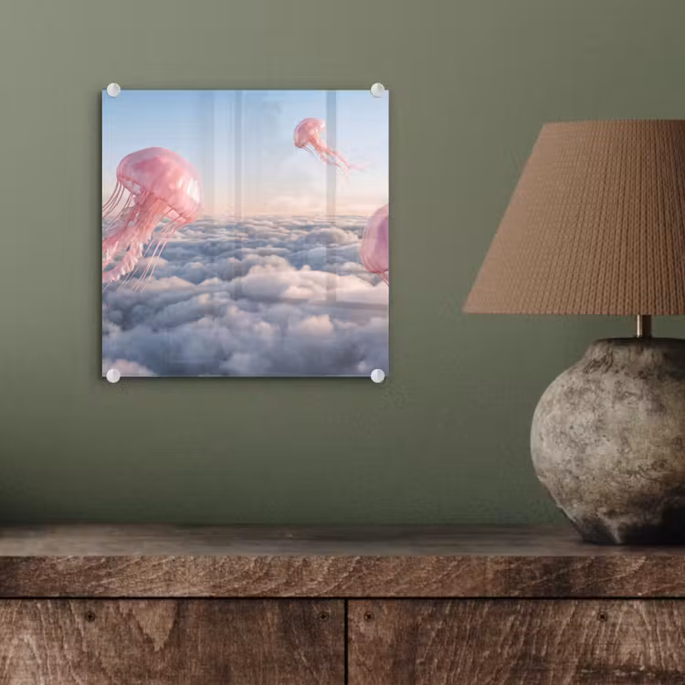 Glas schilderij - Roze dier - Wolken — 4