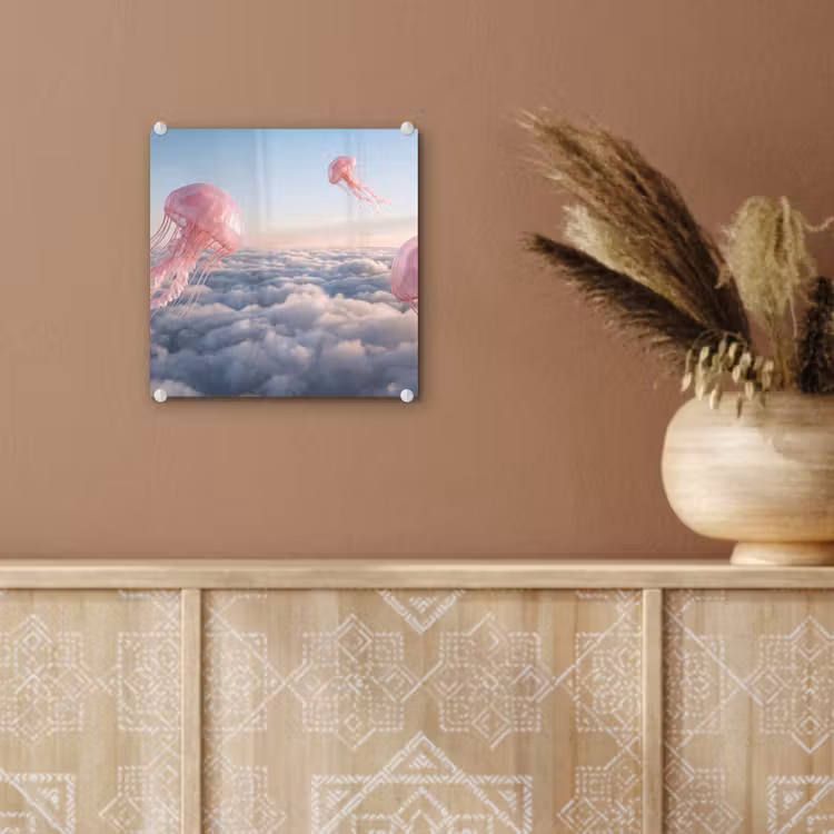 Glas schilderij - Roze dier - Wolken — 6