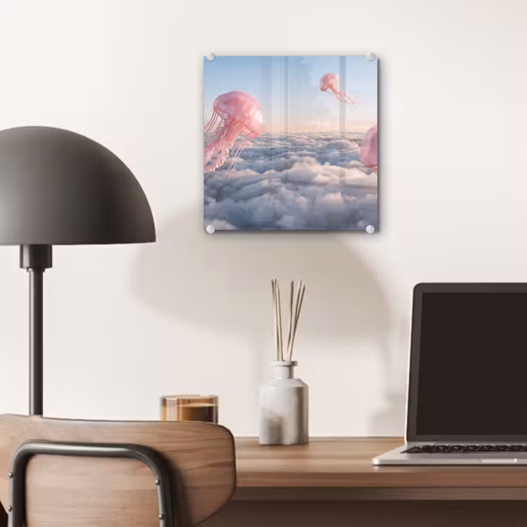 Glas schilderij - Roze dier - Wolken — 7