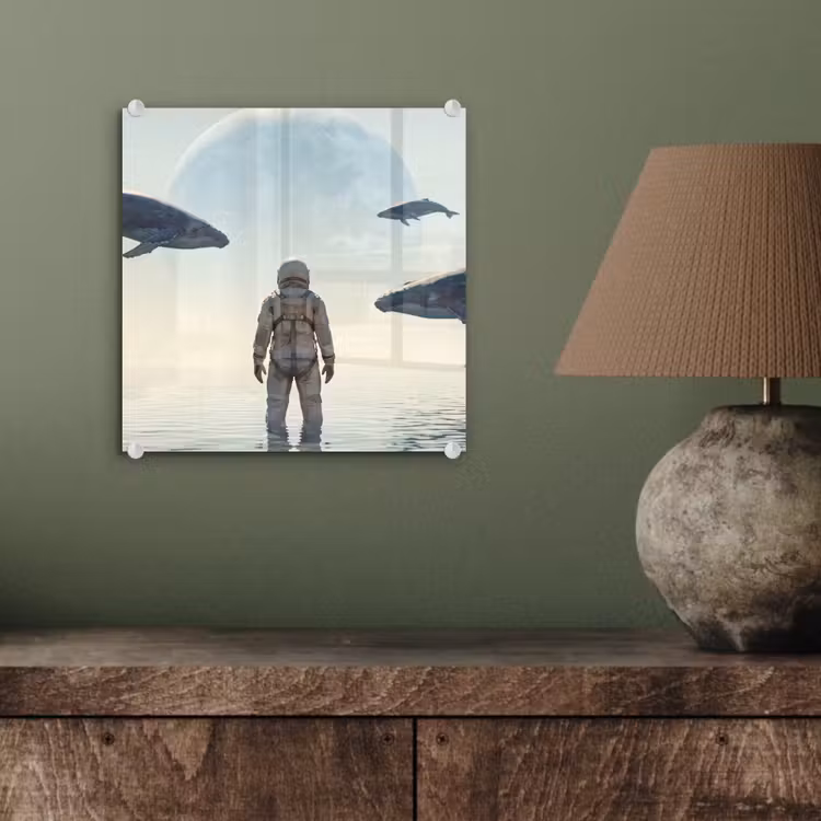 Glas schilderij - Ruimtevaarder - Walvis - Fantasie — 4