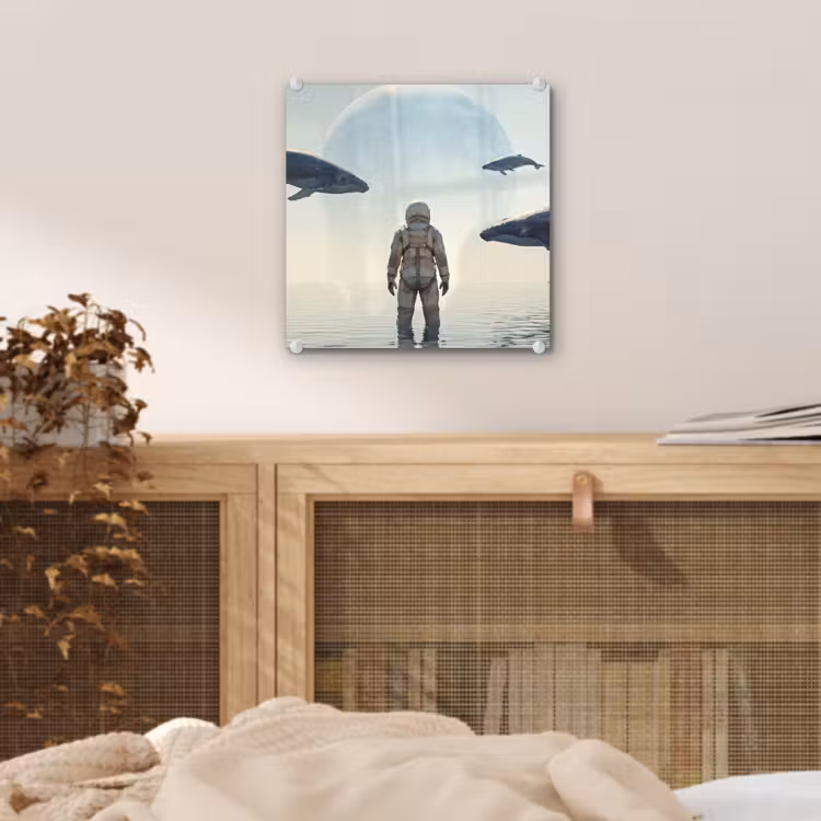Glas schilderij - Ruimtevaarder - Walvis - Fantasie — 5