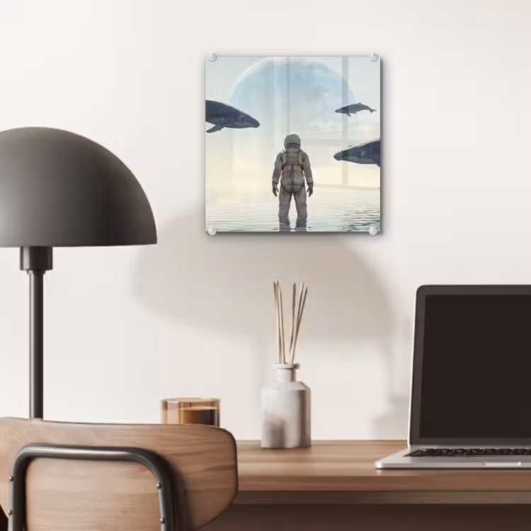 Glas schilderij - Ruimtevaarder - Walvis - Fantasie — 7