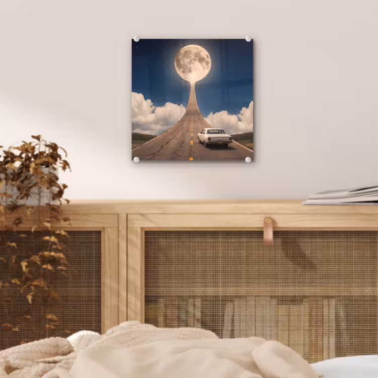 Glas schilderij - Weg - Maan - Nacht — 5