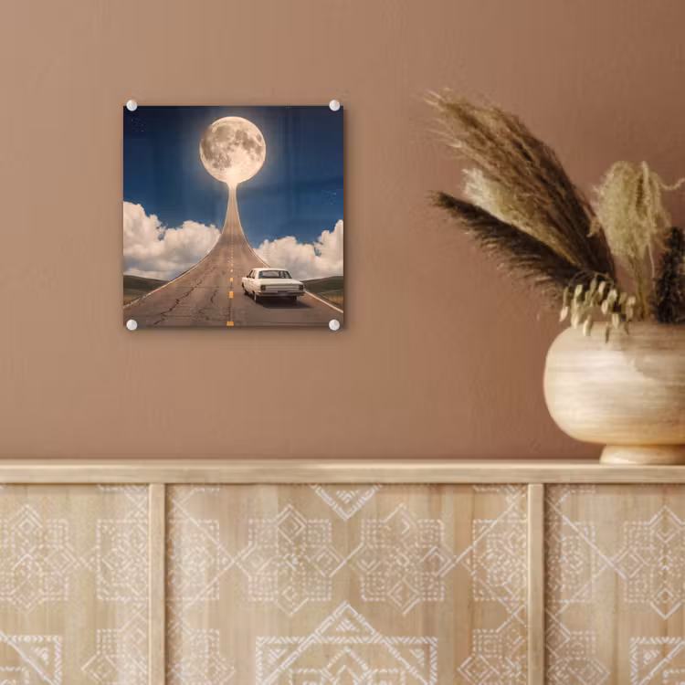 Glas schilderij - Weg - Maan - Nacht — 6