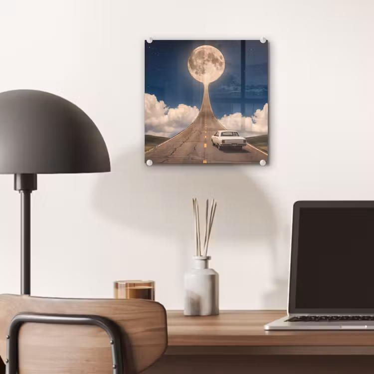 Glas schilderij - Weg - Maan - Nacht — 7