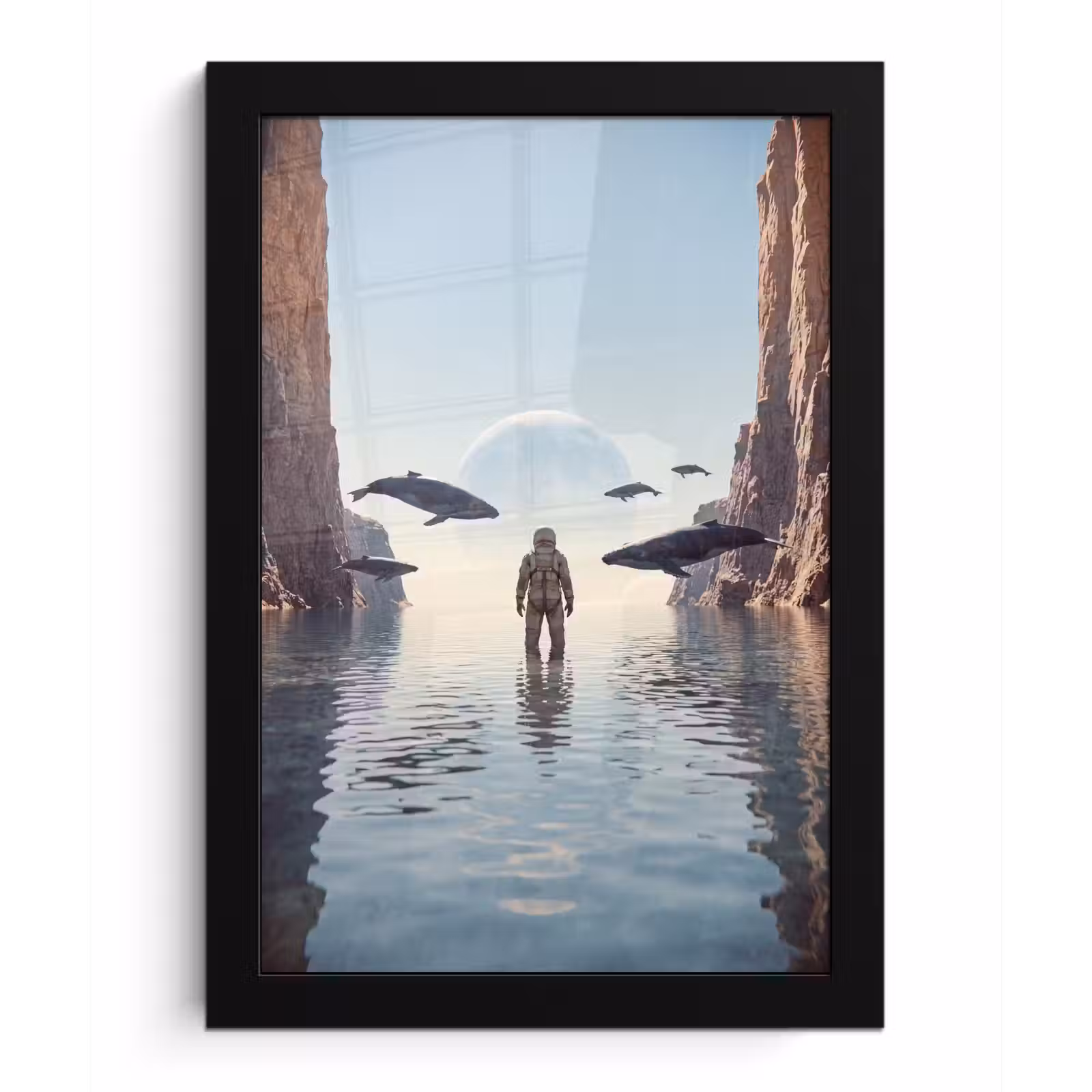 Poster met lijst - Ruimtevaarder - Walvis - Fantasie — 1