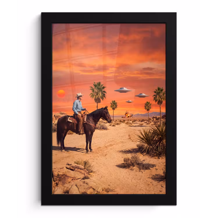 Poster met lijst - Cowboy - Paard - Woestijn — 1