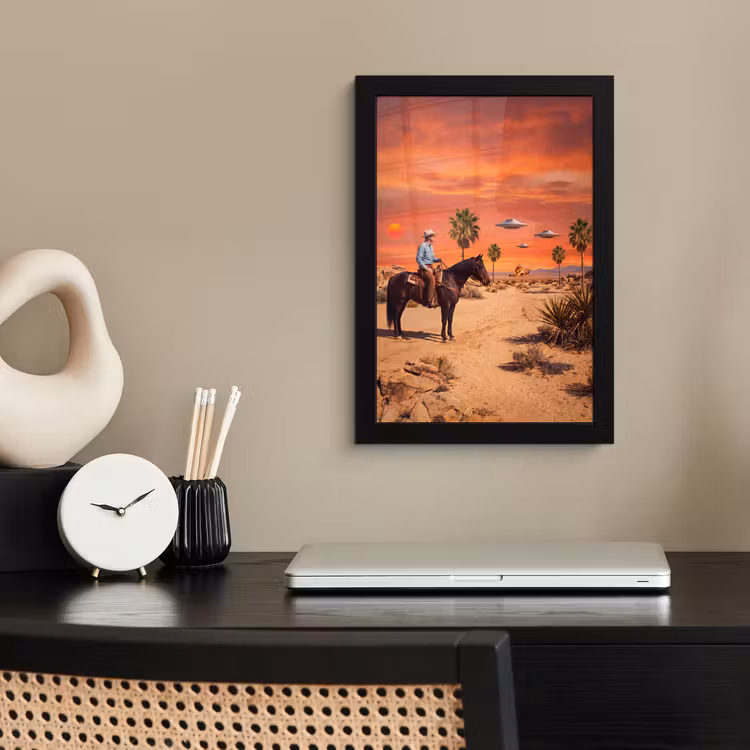 Poster met lijst - Cowboy - Paard - Woestijn — 2