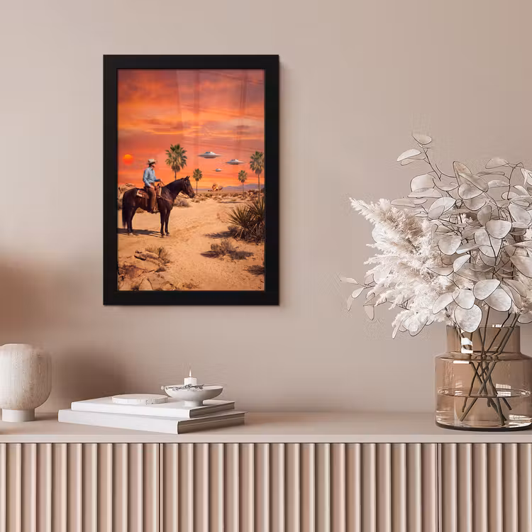 Poster met lijst - Cowboy - Paard - Woestijn — 5