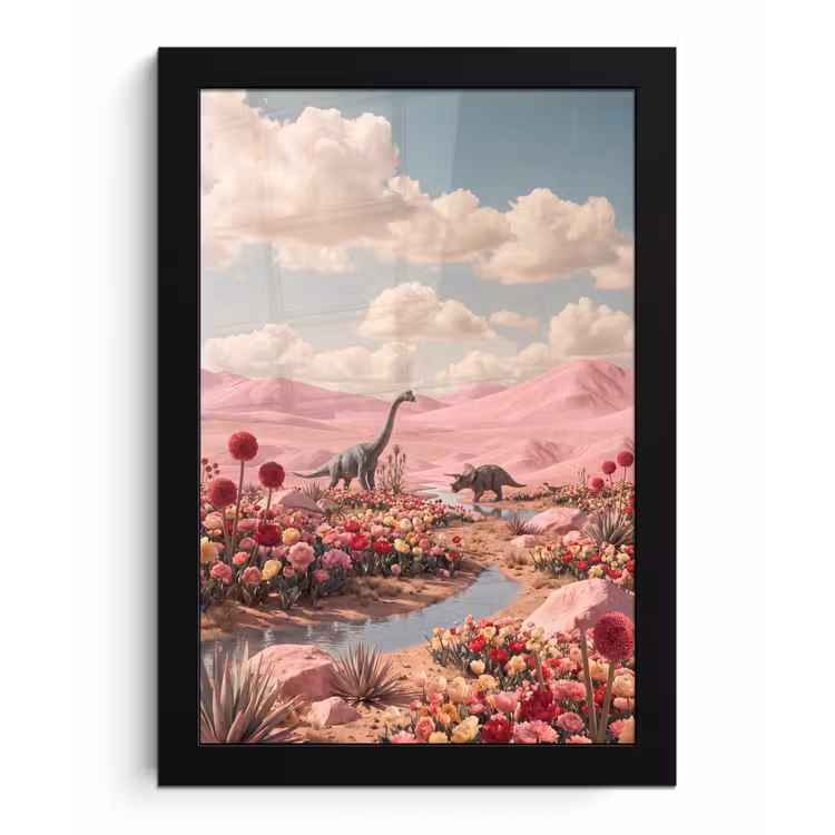 Poster met lijst - Dinosaurus - Roze - Landschap — 1