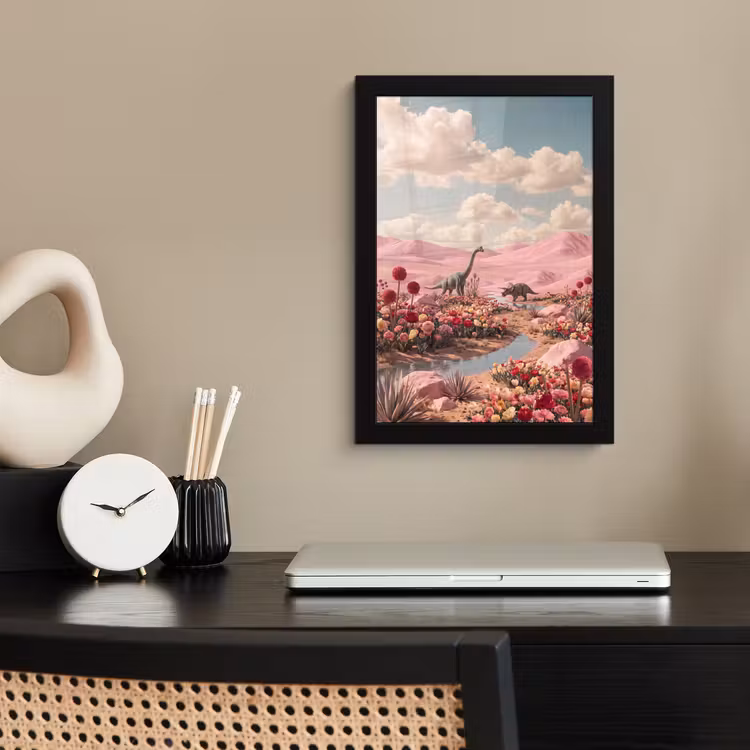 Poster met lijst - Dinosaurus - Roze - Landschap — 2