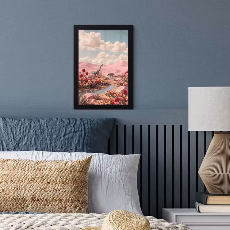 Poster met lijst - Dinosaurus - Roze - Landschap — 3