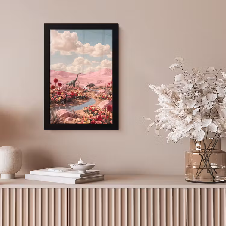 Poster met lijst - Dinosaurus - Roze - Landschap — 5