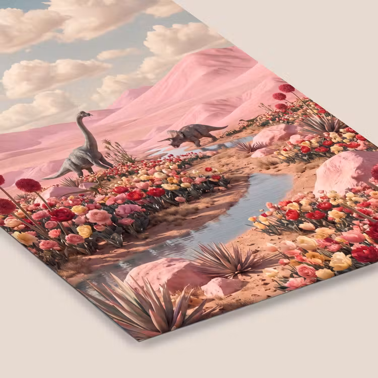 Poster met lijst - Dinosaurus - Roze - Landschap — 7
