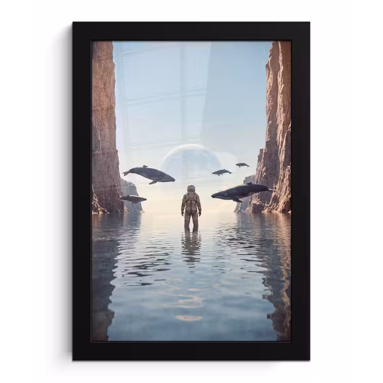 Poster met lijst - Ruimtevaarder - Walvis - Fantasie — 1